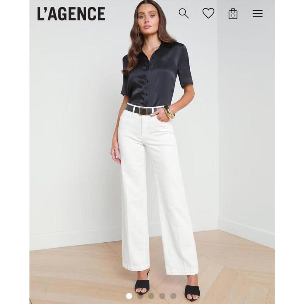 L’Agence Scottie Wide-Leg Jean in Blanc Sz 27 Luxury Denim